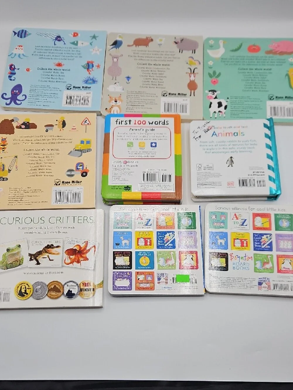 Set of 9 Colorful Baby Board Books - Animals, First 100 Words, Dinosaurs